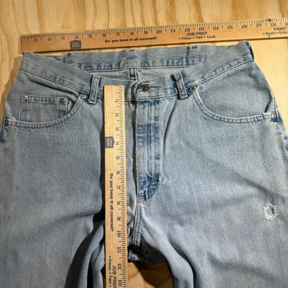 Vintage Lee Men's Loose Wide Leg Light Wash Distressed Frayed Denim Jeans 33